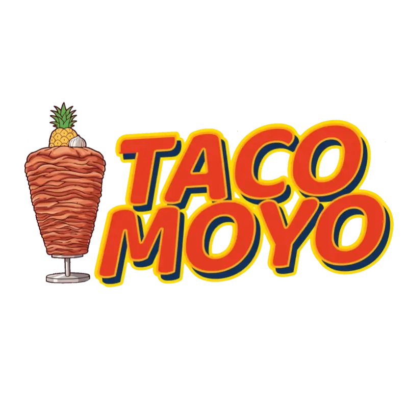 Logotipo oficial de Taco Moyo en Martínez de la Torre, ilustrando un tradicional trompo de carne al pastor con piña.