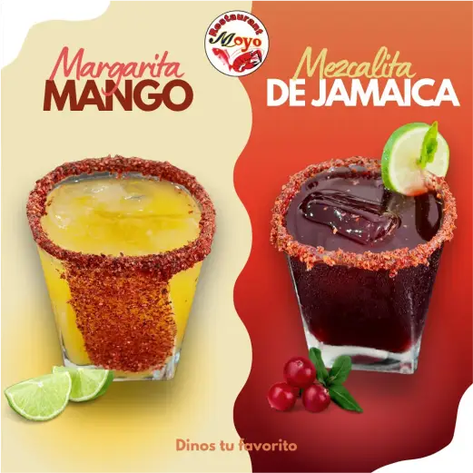 Promoción de bebidas refrescantes con Margarita de Mango y Mezcalita de Jamaica en Restaurante Moyo en Martínez de la Torre.